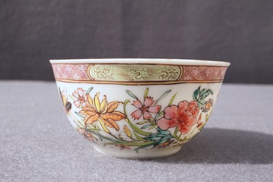 A fine Chinese famille rose cup and saucer with floral design, Yongzheng